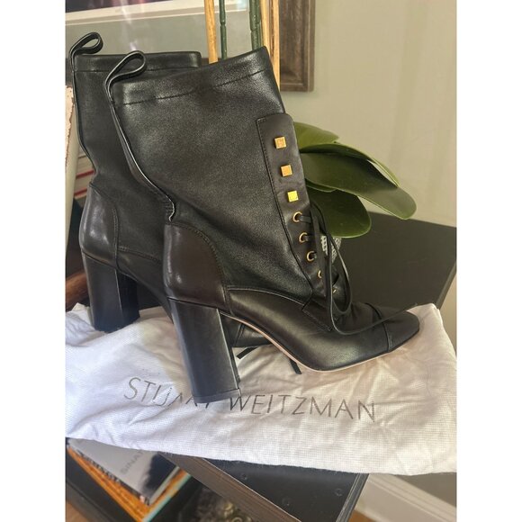 Stuart Weitzman Veruka Leather Lace-Up Booties Black Womens Size 6 - Picture 9 of 14